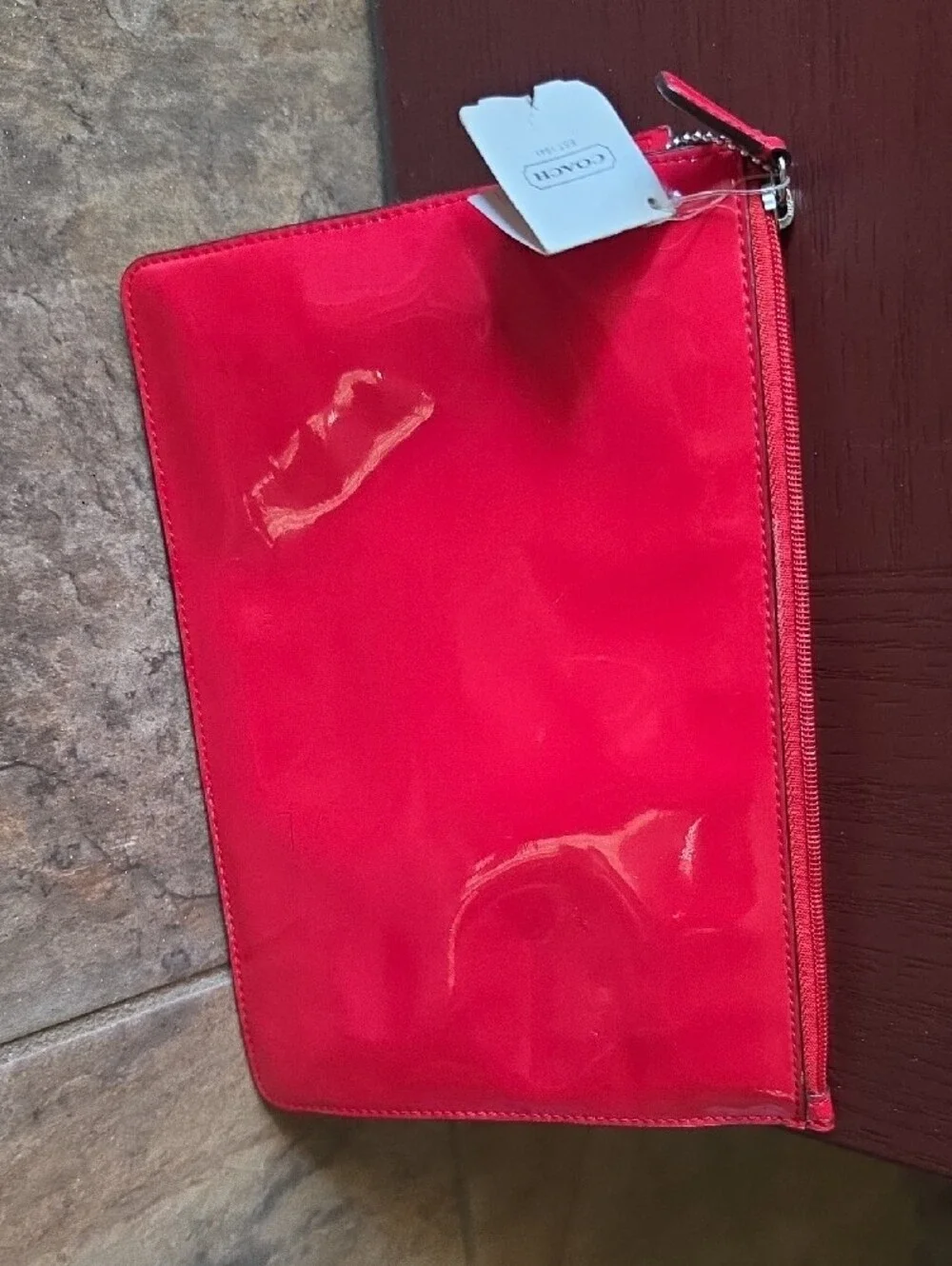 Coach Red Patent Leather Studded Wristlet Pouch